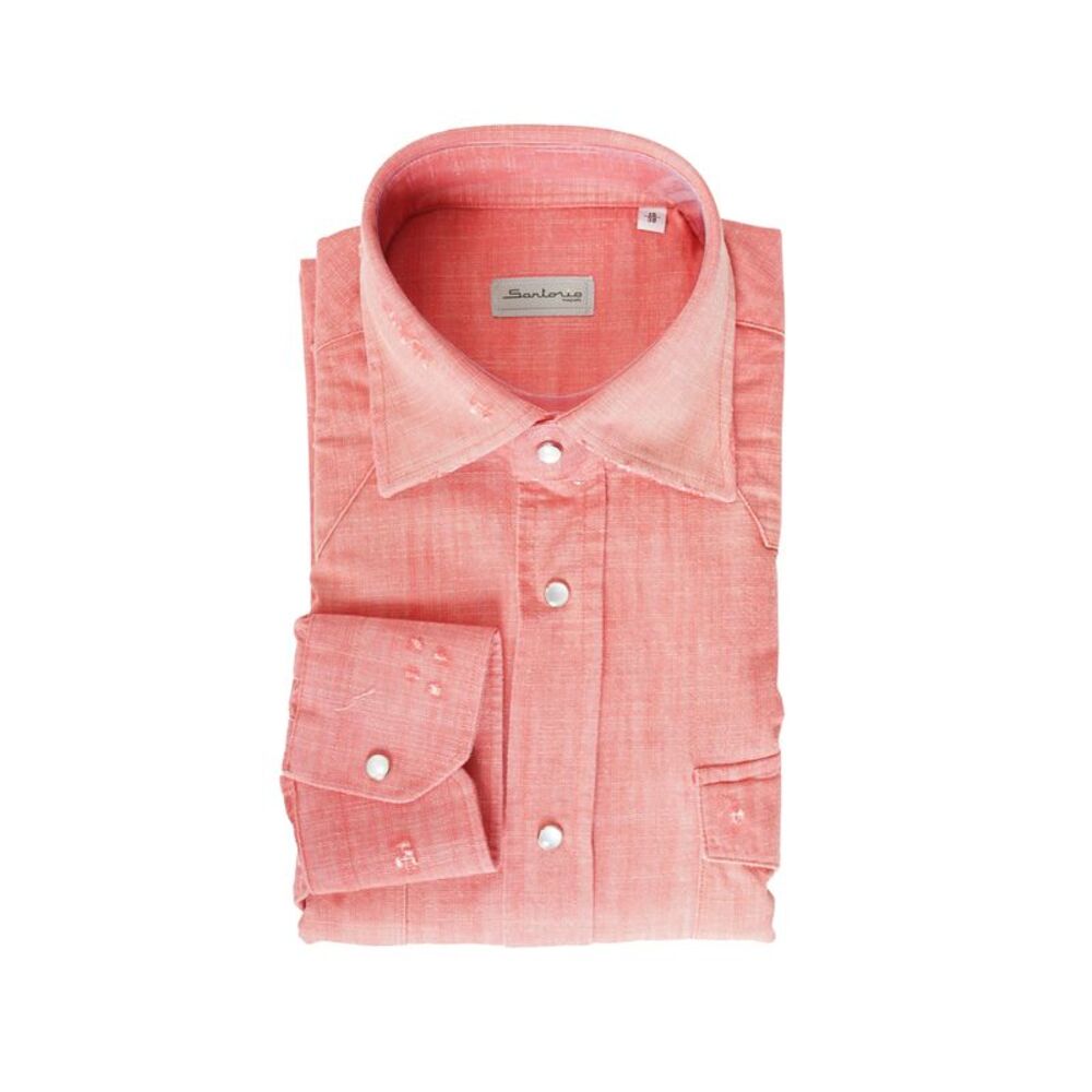 Sartorio Solid Denim Snap Button Cotton Shirt
